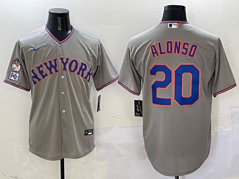 Men New York Mets #20 Alonso Grey Second generation 2025 Nike MLB Jersey style 5